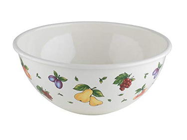 Riess, 0465-068, Obst- und Salatschüssel 26 4,00 L, COUNTRY - FRUIT GARDEN, Durchmesser 26 cm, Höhe 12 cm, Inhalt 4,00 Liter, Emaille, weiß mit Fruchtdekor, Induktion im Sale